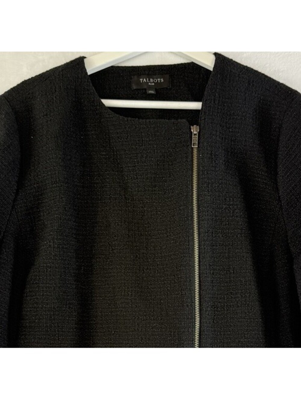 Talbots Jacket 18W Black Blazer Texture Lined Zip Front Plus Size Womens